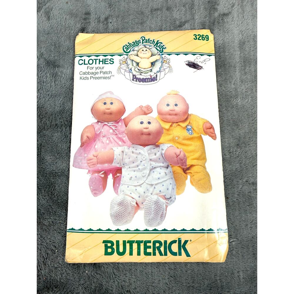 VTG 1985 Butterick 3269 Cabbage Patch Preemies Doll Clothes Sewing Pattern NOS